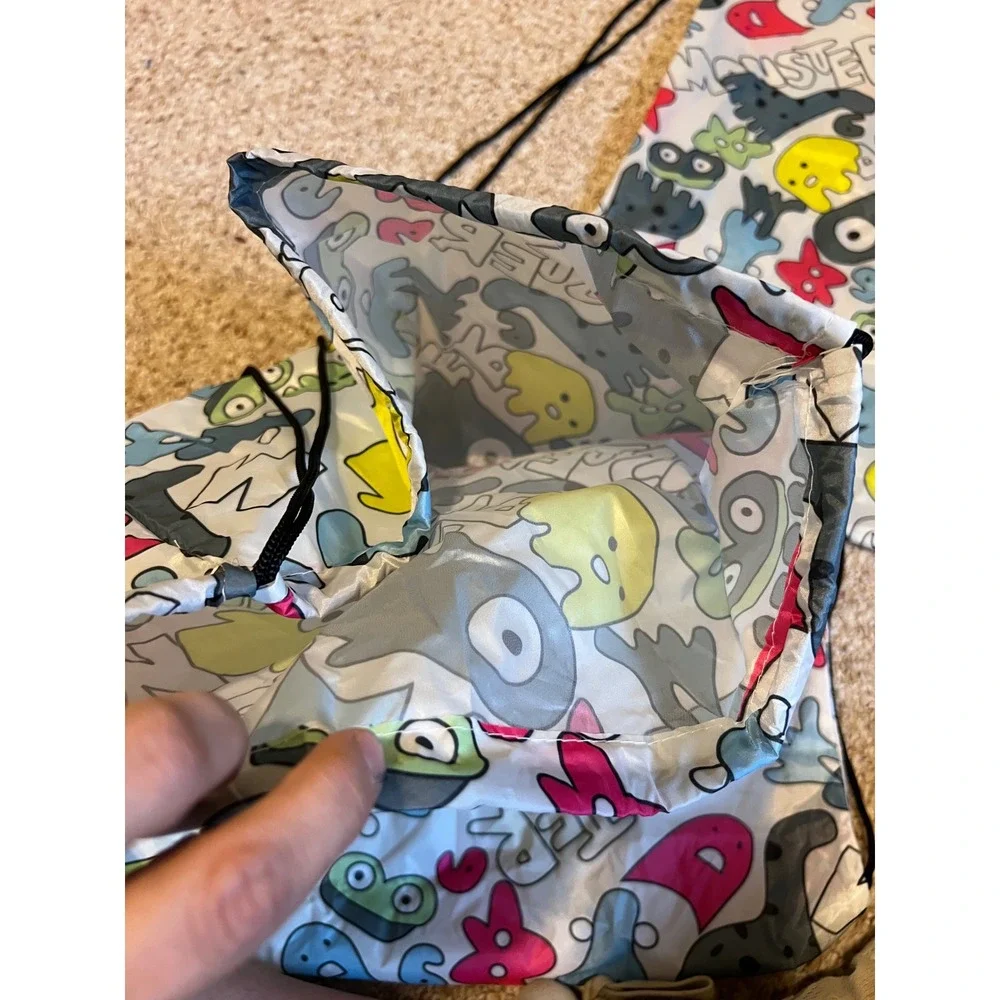 Set of 2 Monster Print Drawstring Cinch Bags Colorful Monster Graphic Backpacks